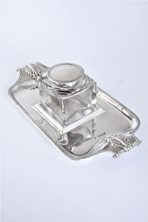 Antique Silver Inkwell and Stand 1919