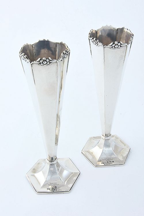 Pair of Art Nouveau Solid Silver Vases 1908