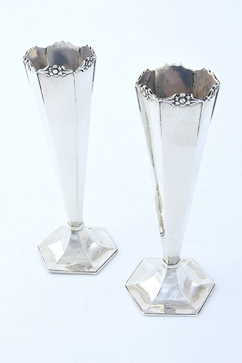 fig 1. Pair of Art Nouveau Solid Silver Vases 1908