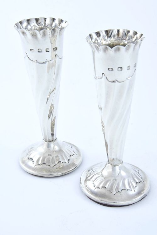Pair of Victorian Solid Silver Posy Vases - 1896