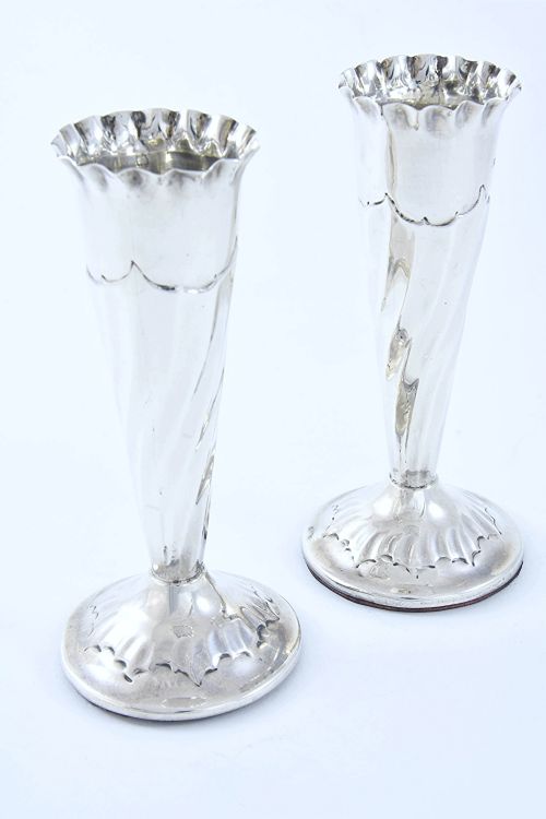 fig 1. Pair of Victorian Solid Silver Posy Vases - 1896