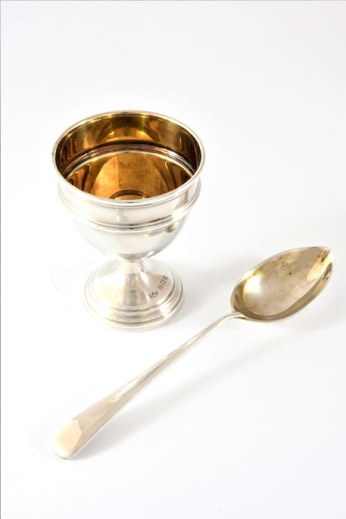 fig 2. Antique Silver Egg Cup & Spoon (Boxed) 1914