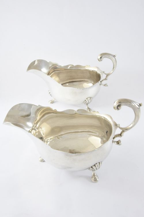 fig 1. Pair of Edwardian Antique Silver Sauce Boats 1909