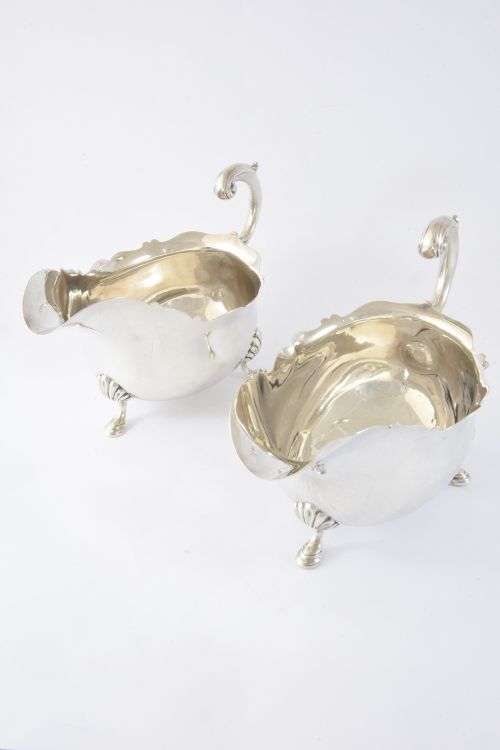 fig 2. Pair of Edwardian Antique Silver Sauce Boats 1909