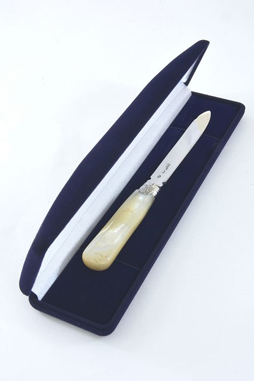 Solid Silver Letter Opener with Mother of Pearl Handle 1900