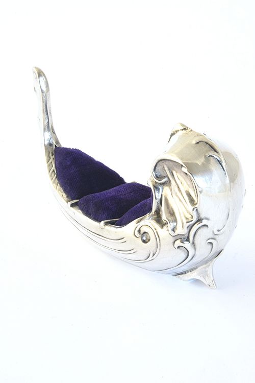 fig 2. Rare Edwardian Gondola Silver Pin Cushion 1905