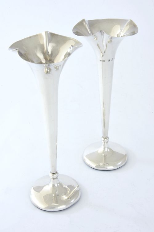 Pair of Antique Silver Posy Vases 1904