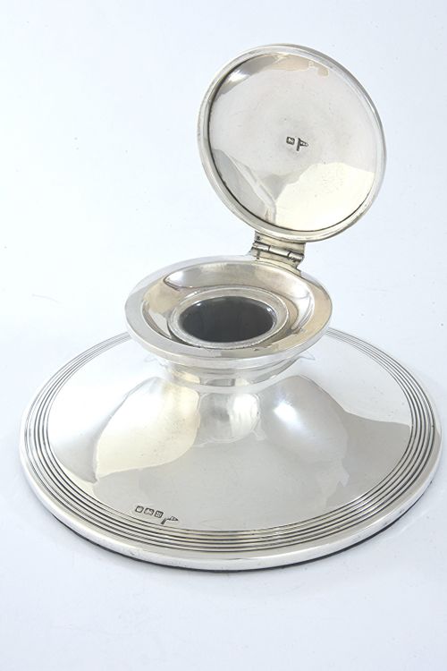 Large Antique Silver Capstan Inkwell 1914