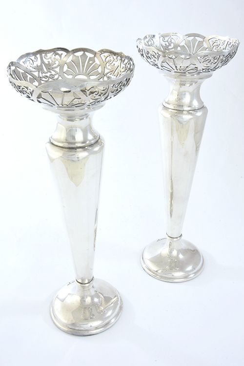 fig 1. Pair of Tall Antique Silver Trumpet Vases 1913