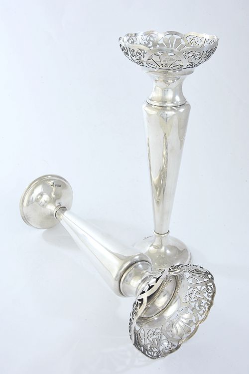 fig 2. Pair of Tall Antique Silver Trumpet Vases 1913