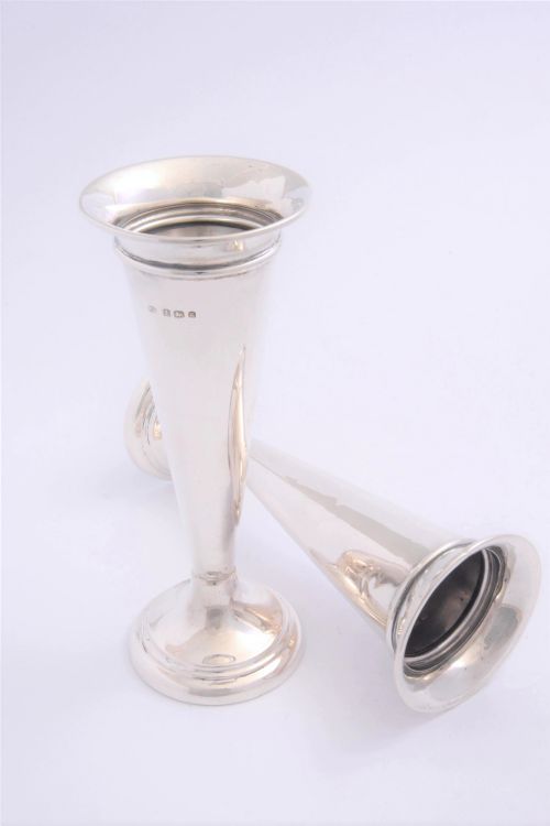 fig 1. Pair of Edwardian Antique Silver Trumpet Vases 1906