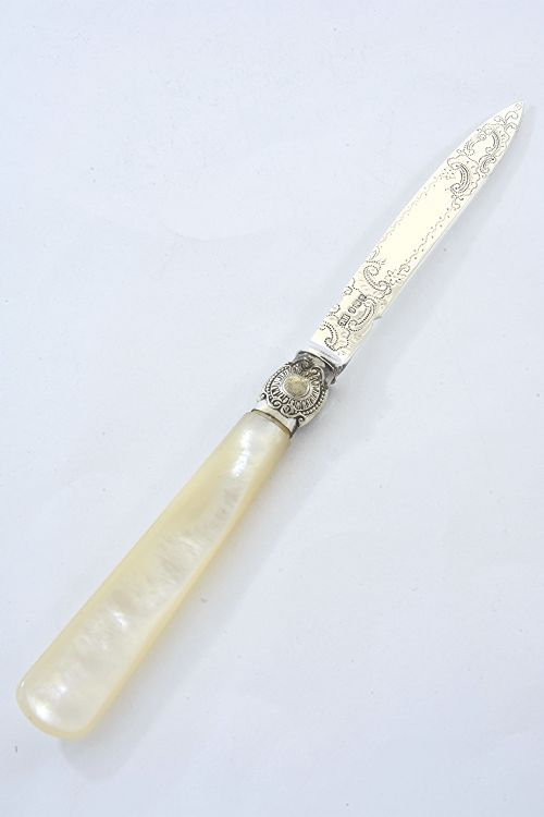 fig 1. Victorian Silver Letter Opener with Mother of Pearl Handle 1900
