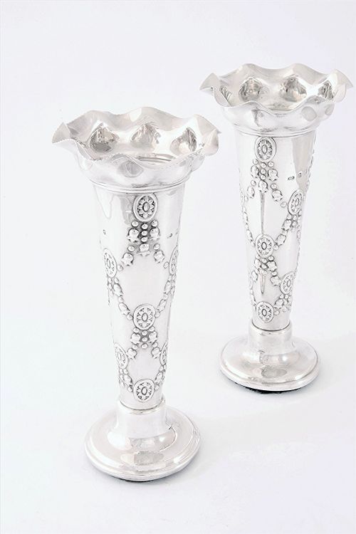 fig 1. Pair of Antique Silver Spill Vases 1903