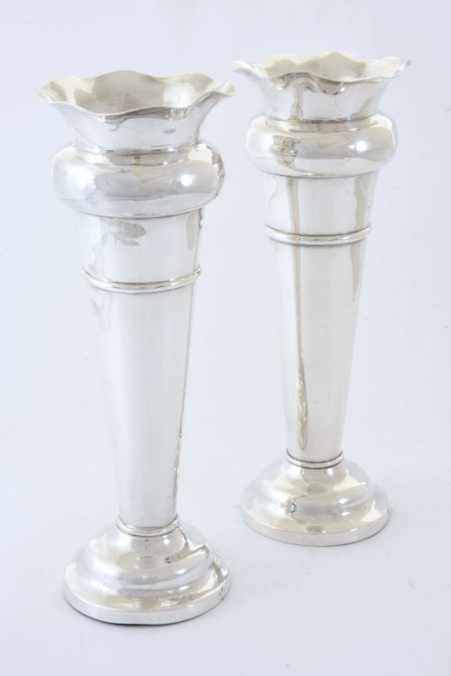 Pair of Victorian Silver Trumpet Vases 1900