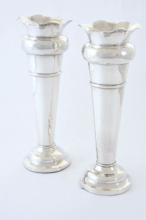 fig 1. Pair of Victorian Silver Trumpet Vases 1900