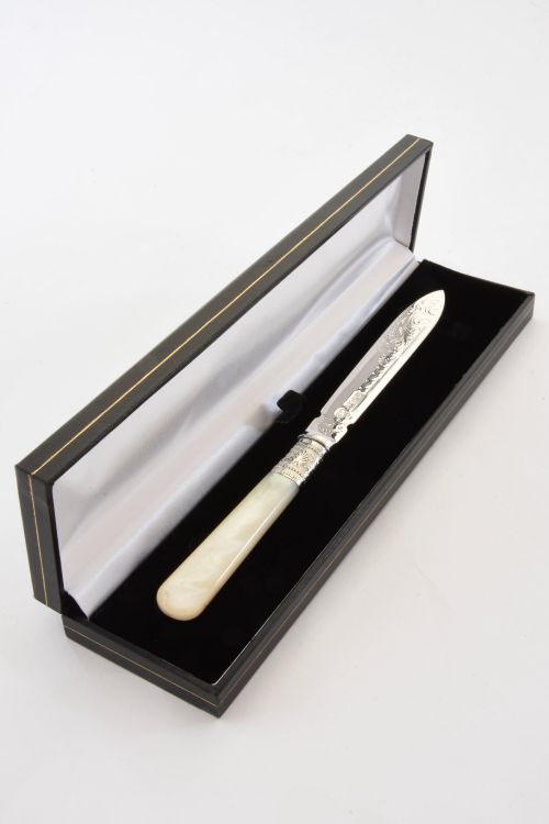 Edwardian Silver Letter Opener with Mother of Pearl Handle 1905