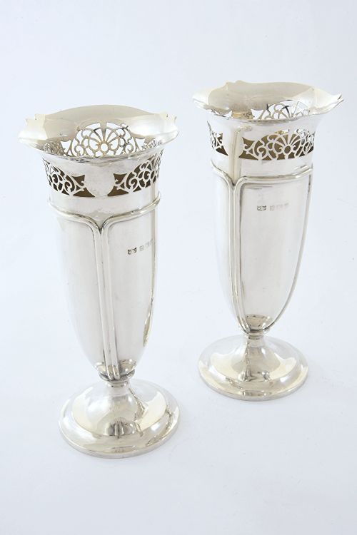 Pair of Antique Silver Art Nouveau Vases - 1918
