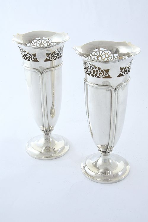 fig 1. Pair of Antique Silver Art Nouveau Vases - 1918