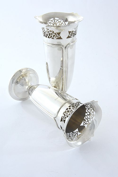 fig 2. Pair of Antique Silver Art Nouveau Vases - 1918