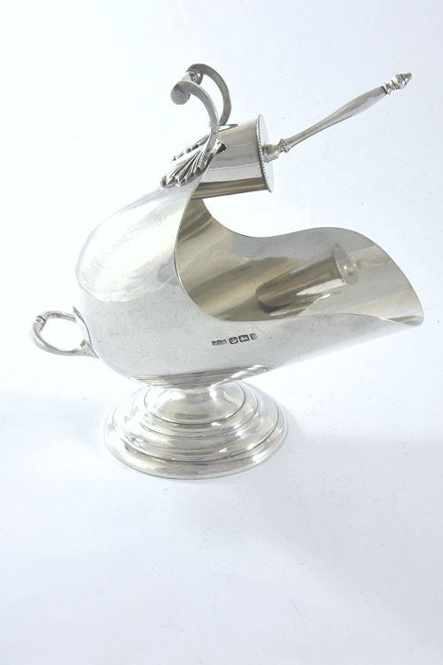 fig 1. Rare Victorian Silver Sugar Scuttle & Scoop 1899
