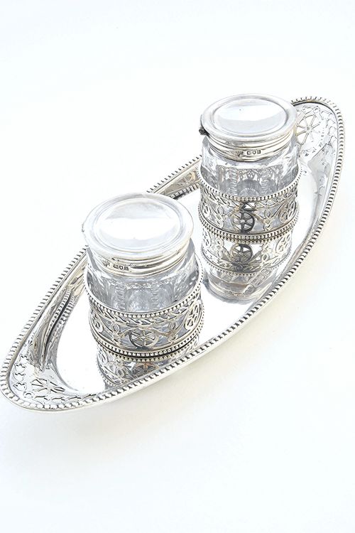 fig 1. Edwardian Double Silver Inkwell and Stand 1905