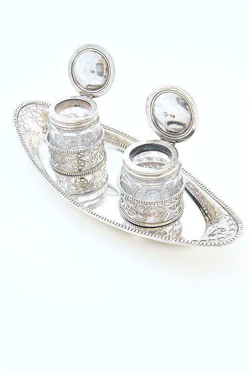 fig 2. Edwardian Double Silver Inkwell and Stand 1905
