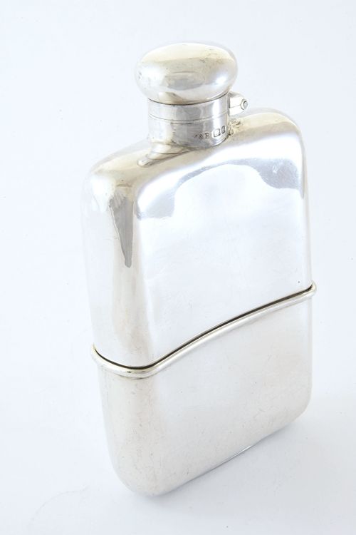 fig 1. Edwardian Antique Silver Hip Flask with Cup 1904