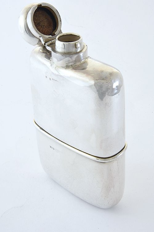 fig 2. Edwardian Antique Silver Hip Flask with Cup 1904