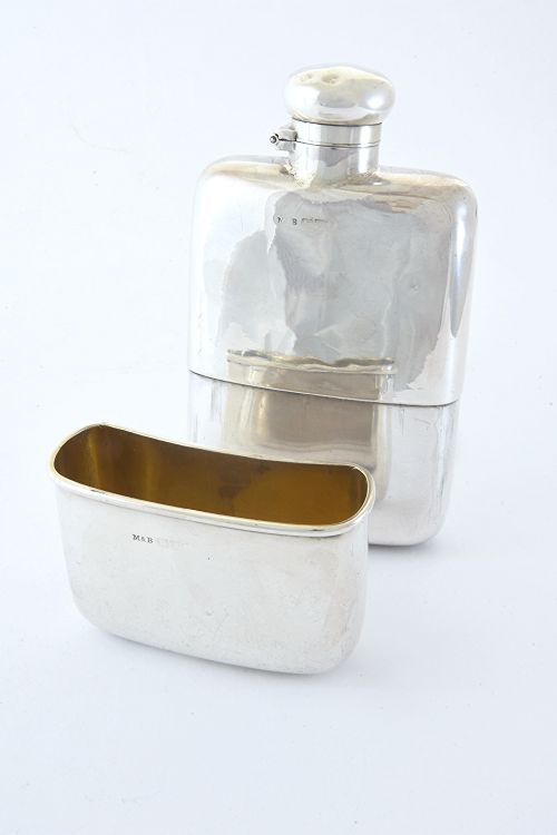 fig 3. Edwardian Antique Silver Hip Flask with Cup 1904