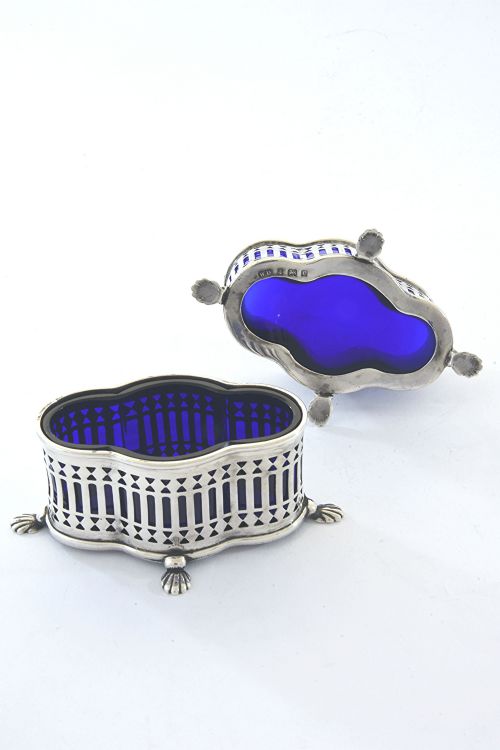 fig 2. Pair of Edwardian Pierced Silver and Blue Glass Salts 1902