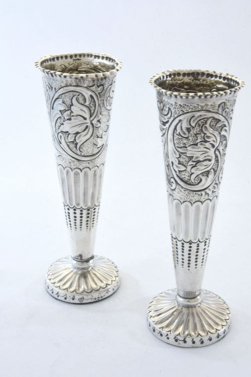 Pair of Silver Victorian Posy Vases 1878
