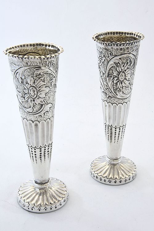 fig 1. Pair of Silver Victorian Posy Vases 1878