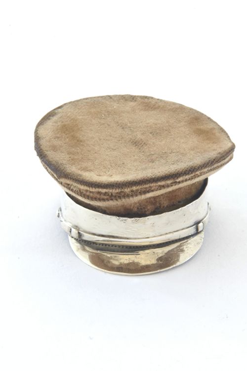 fig 3. Antique Silver Pin Cushion – WW1 Army Officers Hat – 1914