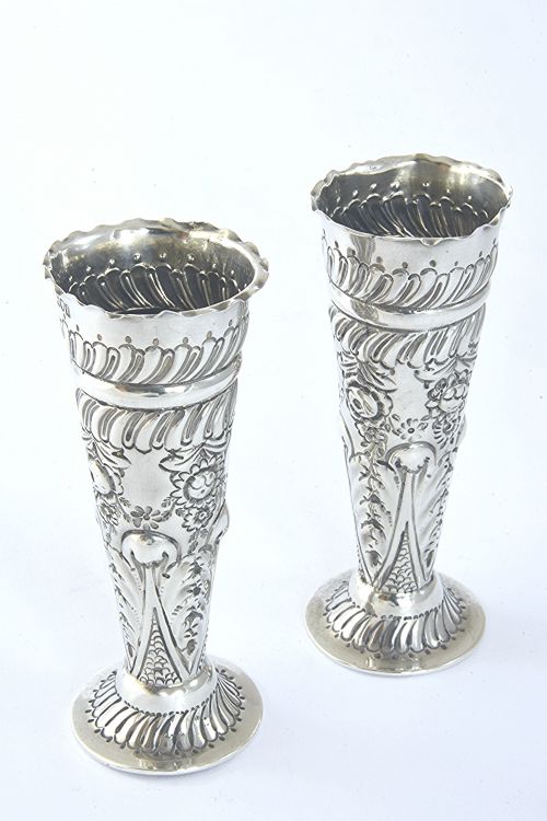 Pair of Victorian Silver Posy Vases 1901