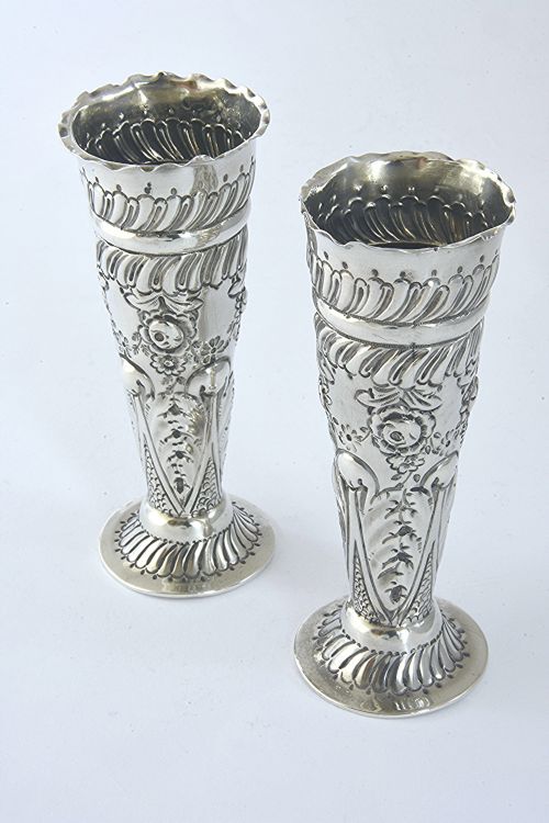 fig 1. Pair of Victorian Silver Posy Vases 1901
