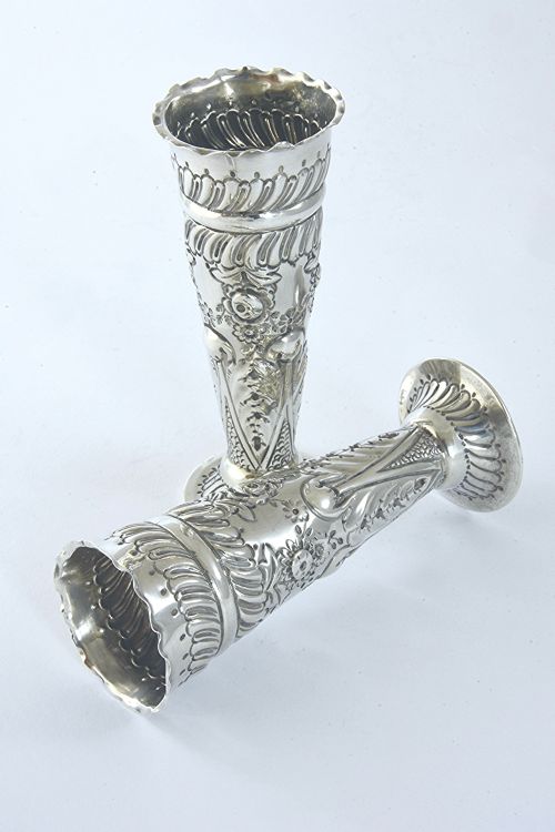 fig 2. Pair of Victorian Silver Posy Vases 1901