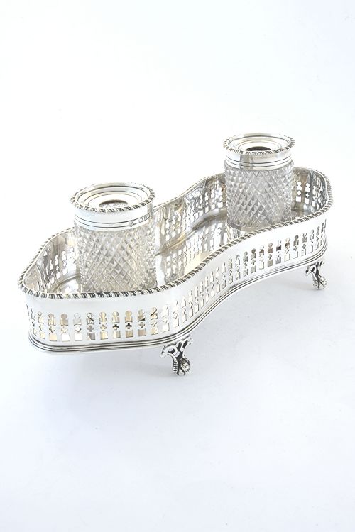 Victorian Silver Inkwell and Stand 1892