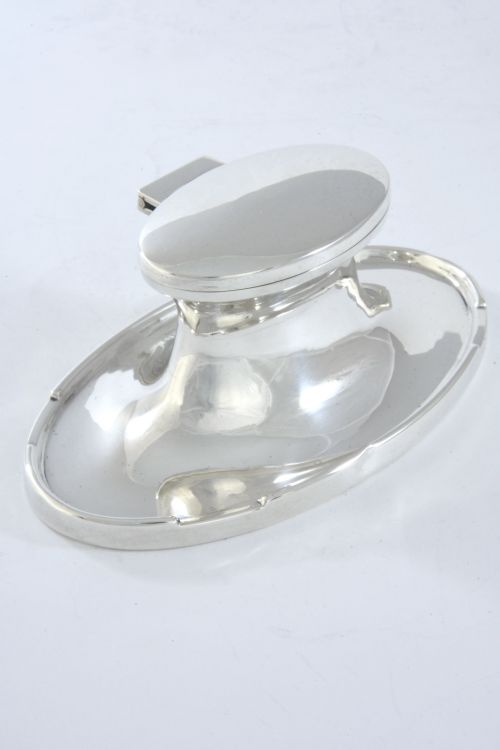 Oval Solid Silver Capstan Inkwell 1923