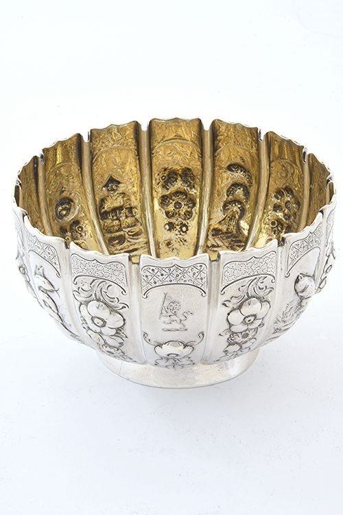 Victorian Silver Bowl with Embossed Oriental Panels 1868