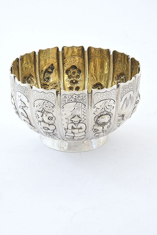 fig 2. Victorian Silver Bowl with Embossed Oriental Panels 1868