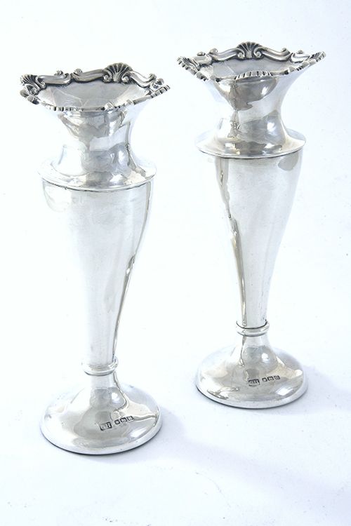 fig 1. Pair of Edwardian Silver Posy Vases 1904