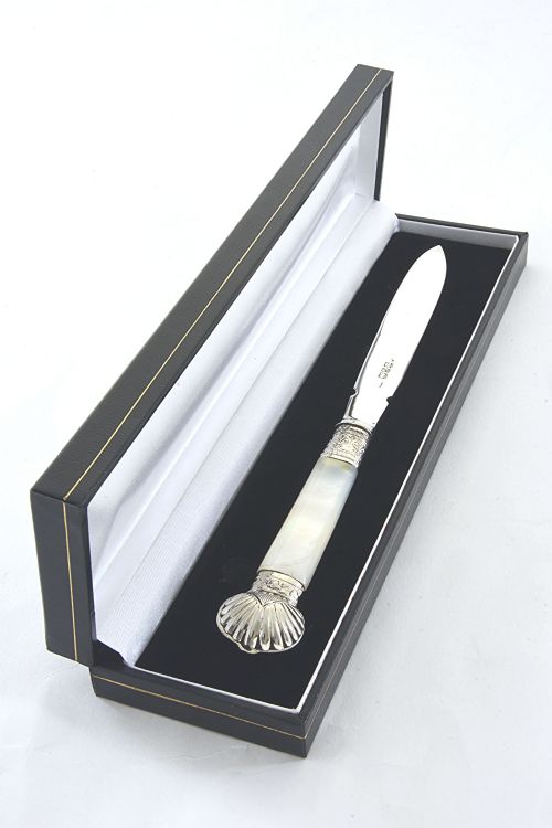 Solid Silver Letter Opener with Mother of Pearl Handle 1874