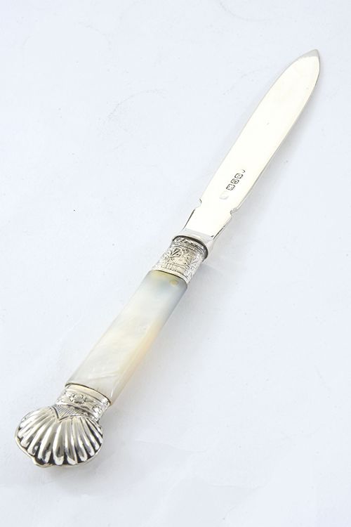 fig 1. Solid Silver Letter Opener with Mother of Pearl Handle 1874