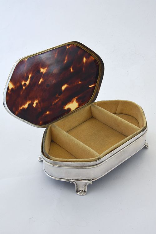 Antique Silver Trinket Box with Tortoiseshell Lid 1923