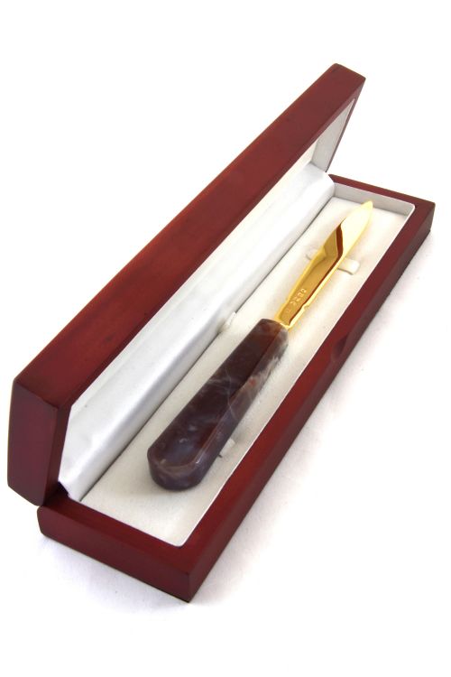 Solid Silver Gold Plated Letter Opener with Agate Handle 1873