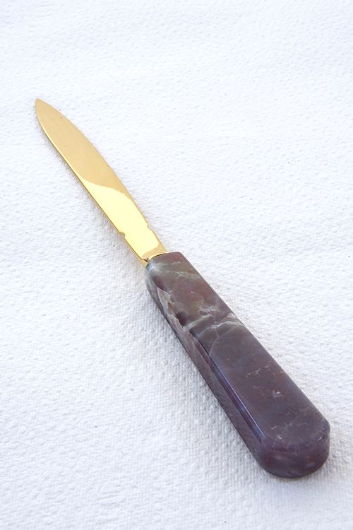 fig 2. Solid Silver Gold Plated Letter Opener with Agate Handle 1873