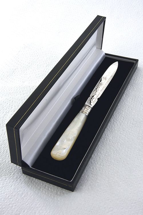 Solid Silver Letter Opener with Mother of Pearl Handle 1902