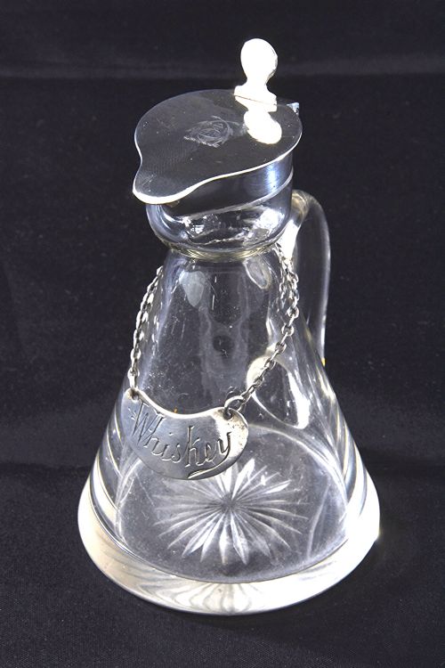 Edwardian Silver Mounted Whisky Noggin & Label 1908
