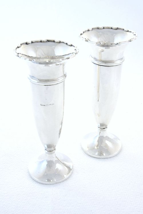 Pair of Antique Silver Posy Vases 1914