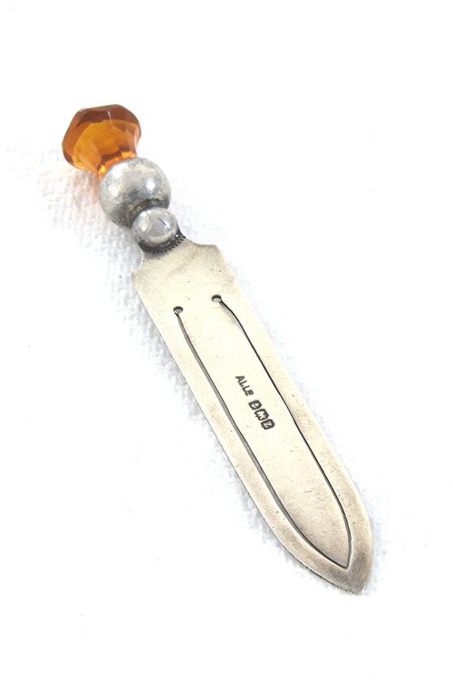 Solid Silver Bookmark Set with Citrine Stone 1924